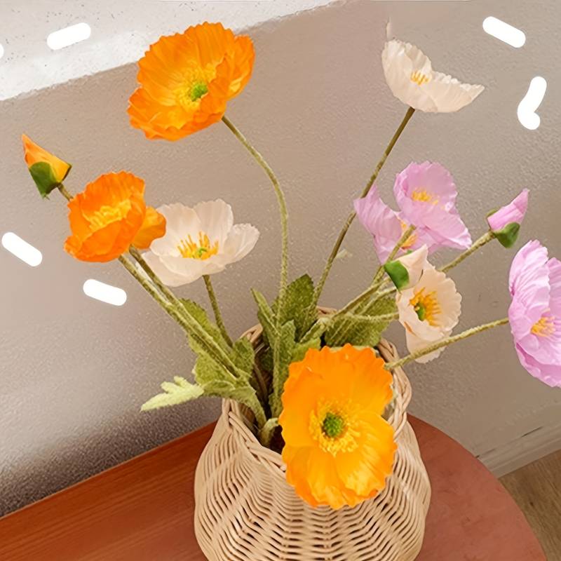 Artificial Poppy Silk Flowers Faux Poppy Flower Stems Fake - Temu